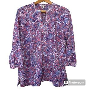 Talbots Outlet Pink and Blue Paisley tunic pullover top. 100% cotton. Women’s L